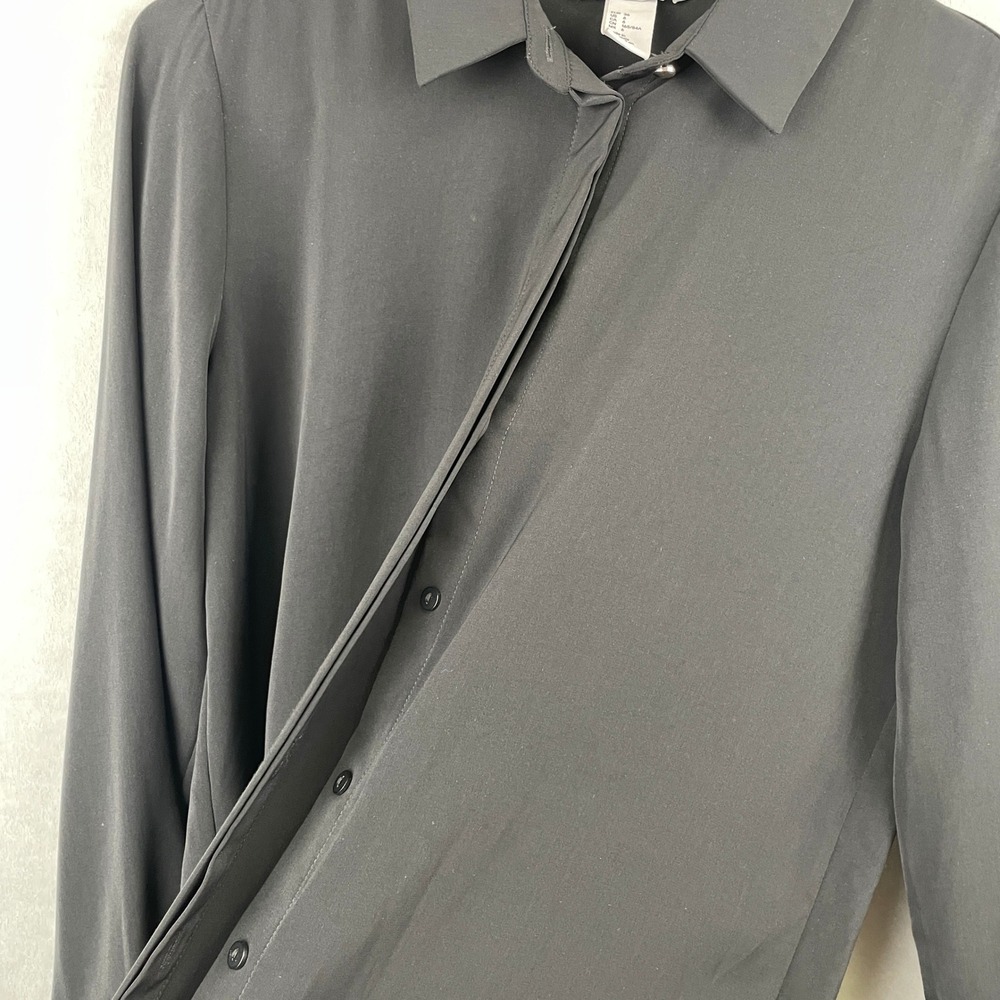 H&M Wmns Black Hidden Button Down Long Sleeve Blouse Sz 6 Officecore Minimalist - Picture 3 of 7